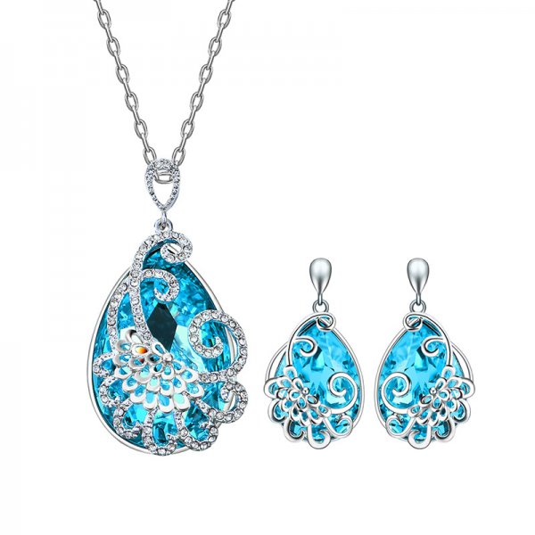 Sapphire Inlaid Flower Vine Alloy Zircon Necklace And Earrings Two-piece Set