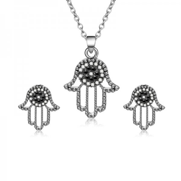 Retro Alloy Zircon Necklace And Earrings Two-piece Quality