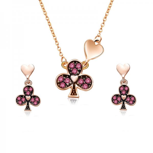 Personality Plum Blossom Zircon Necklace Earrings Jewelry Two Piece Se