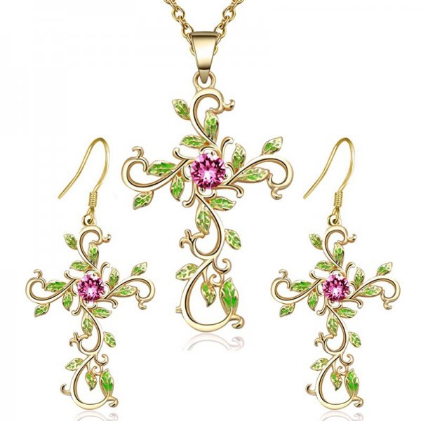 Fashion Alloy Cross Earrings Necklace Pendant Set