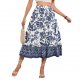 Bohemian Blue And White Porcelain Printed A- Line Skirt